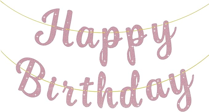 Pre-Strung Glitter Happy Birthday Banner Signs Birthday Garlands Banners Flag for Women Men Party Backdrop Decorations Pink