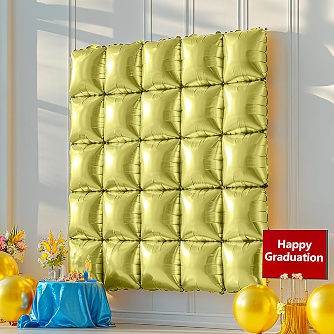 NISOCY 25PCS Light Gold Square Foil Balloons Wall Backdrop Metallic Double Sided Light Gold Christmas Balloons Tunnel Arch Kit for New Year Birthday Anniversary Wedding Graduation Party Decorations