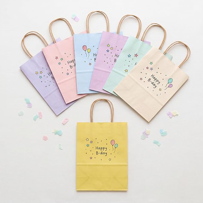 BLEWINDZ 32 Pcs Small Gift Bags with 32 Tissues, 8 Colors Paper Goodie Bags with Handles for Birthday, Wedding, Baby Shower, Party Favors, Gift Wrapping and Party Supplies