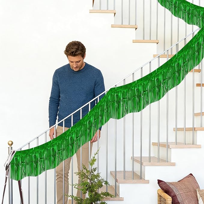 LOLStar 6 Pack Green Tinsel Foil Fringe Garland Birthday Party Decorations, 59Ft Tinsel Streamers Banner, Glitter Photo Booth Prop Table Skirt for St Patrick's Day Parade Float Christmas Party Decor