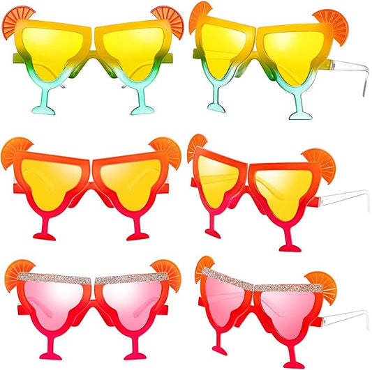 6 Pcs Margarita Funny Sunglasses Party Decor Eyeglasses Hawaiian Sunglasses for Summer Beach Luau Tropical Party(Bright Color)