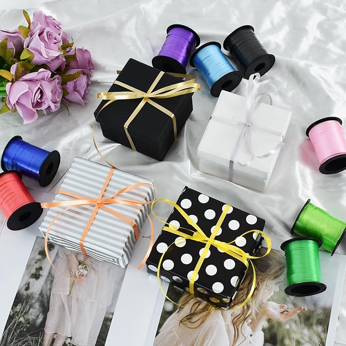 TONIFUL Curling Ribbon-12 Assorted Colors Balloon Curling Ribbons Set-240 Yards Balloon String for DIY Decor,Gift Wrapping,Ribbons and Bows for Christmas New Year Birthday Gifts Graduation Supplies