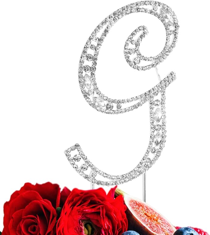 LINGPAR Letter G Cake Topper Rhinestone Crystal Silver Letter for Wedding or Anniversary Birthday Party Decoration Supplies