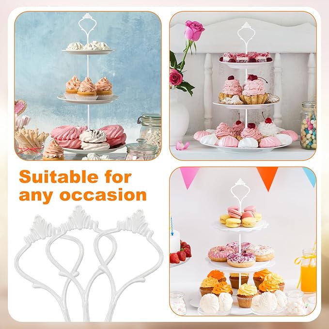 Patelai 6 Sets 3 Tier Cake Stand Hardware Tiered Tray Plate Hardware Kit Heavy Metal Cake Fruit Food Plate Stand Fitting Stacking Kit for Serving Dessert Cupcake Dish Food (Simple, White)