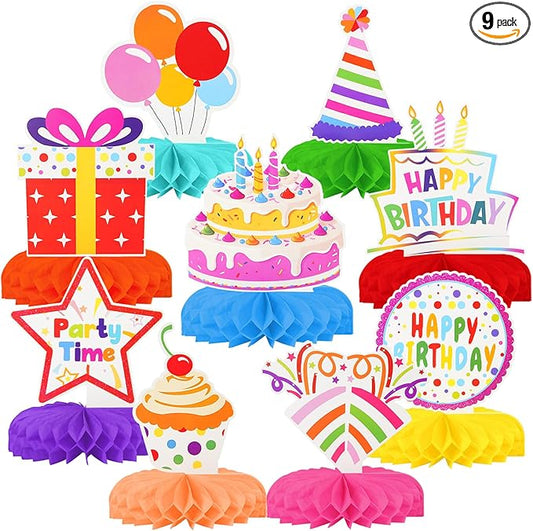 Happy Birthday Decorations, Rainbow Birthday Centerpieces for Tables, Birthday Table Centerpieces Decorations for Kids Party, Birthday Party Supplies (9 pcs)
