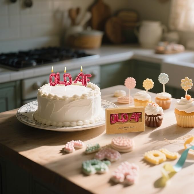 Funny Old AF Birthday Candles for Cake – Humorous Birthday Cake Candles for Milestone Birthdays & Retirement Parties (Red)