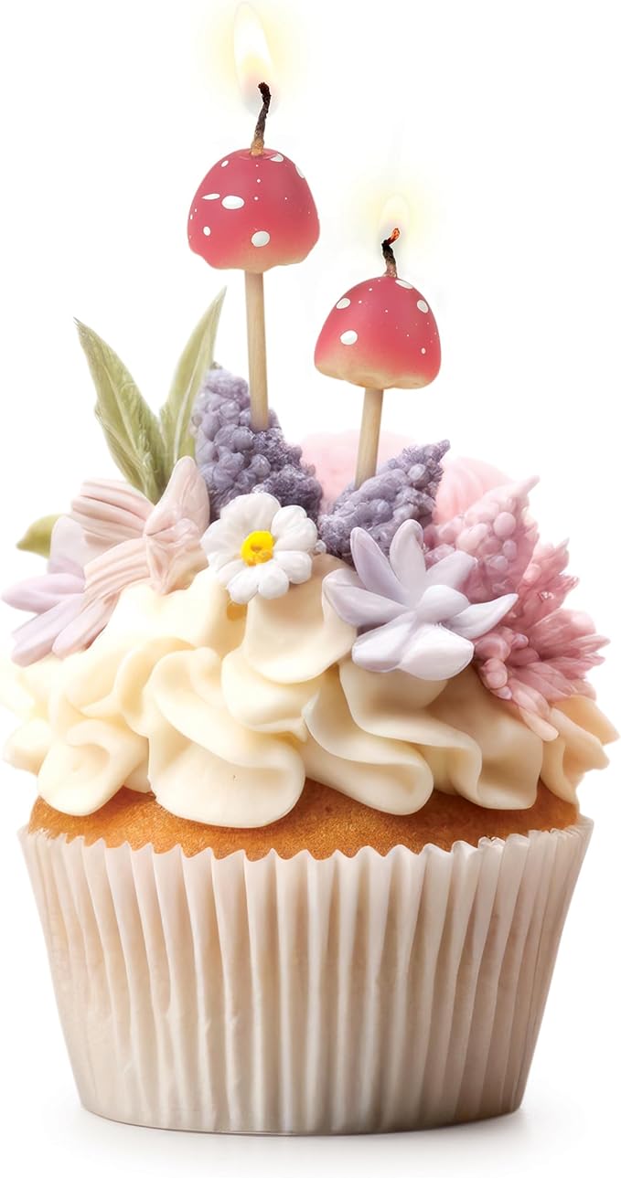 Genuine Fred Woodland Wicks, Set of 10 Mushroom Party Candles, Birthday Cake Candles, Cottagecore Aesthetic, Includes Two Sizes