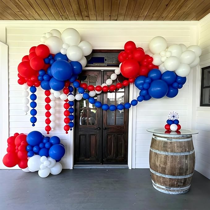 Lukiituke Red and Blue Balloon Arch Kit, 134Pcs Red White and Blue Balloons, 4 Sizes 4th of July Balloons for Independence Day Patriotic Memorial Day Birthday Party Decorations