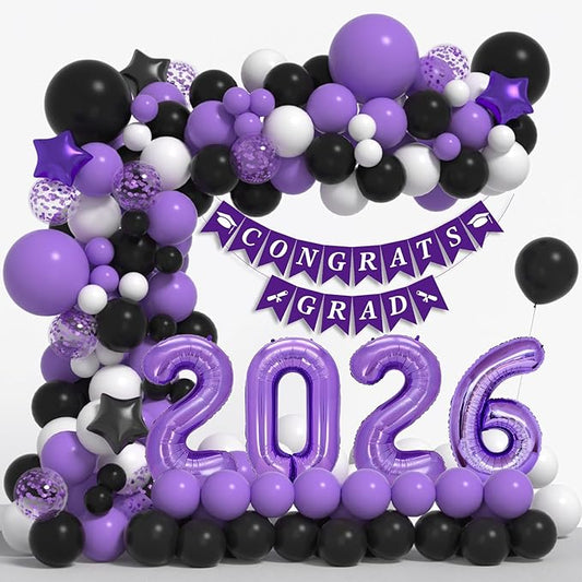 Graduation Decorations Class of 2026: Purple and Black Graduation Balloon Arch Garland Kit and Purple Confetti Balloons Congrats Grad Banner 2026 Foil Balloon Decorations For Grad Party