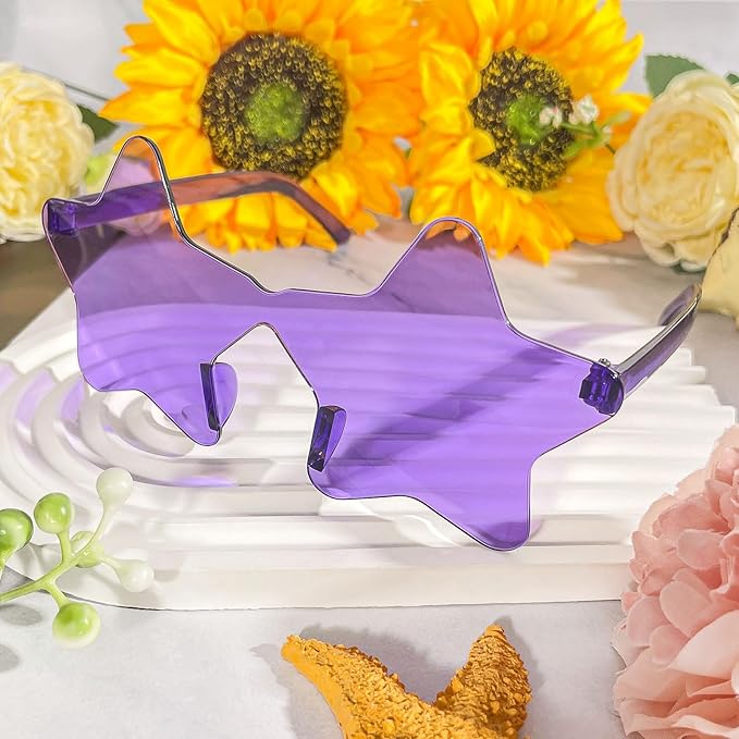 Pibupibu Wholesale 40 Pack Rimless Star Shaped Sunglasses Bulk Adults Unisex, Fun Colorful Pentagram Glasses Party Favors