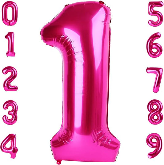Number Balloons 1, 40 Inch One Balloons for 1st Birthday Girl Boy 1 11 21 Party Decorations Baby Shower Photo Shoot, Hot Pink 1 Balloon