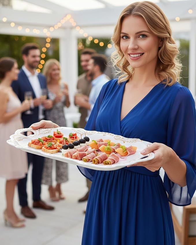 Melamine Serving Trays, 3-Pack Serving Tray Platter Trays for Serving Food, Melamine Tray Serving Platter for Gift, Party, Decor, Home, Restaurant, (18.2 x 12.2 x 1.3 Inches)