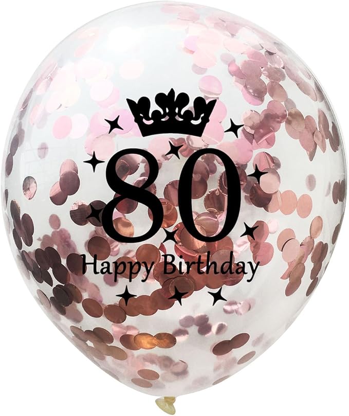 SHUNTAI 80th Birthday Balloons Rose Gold 80th Birthday Decorations for Women Her Latex Confetti Balloon 80 Year Old Anniversary Theme Happy Birthday Party Supplies 15 Pack 12 Inch