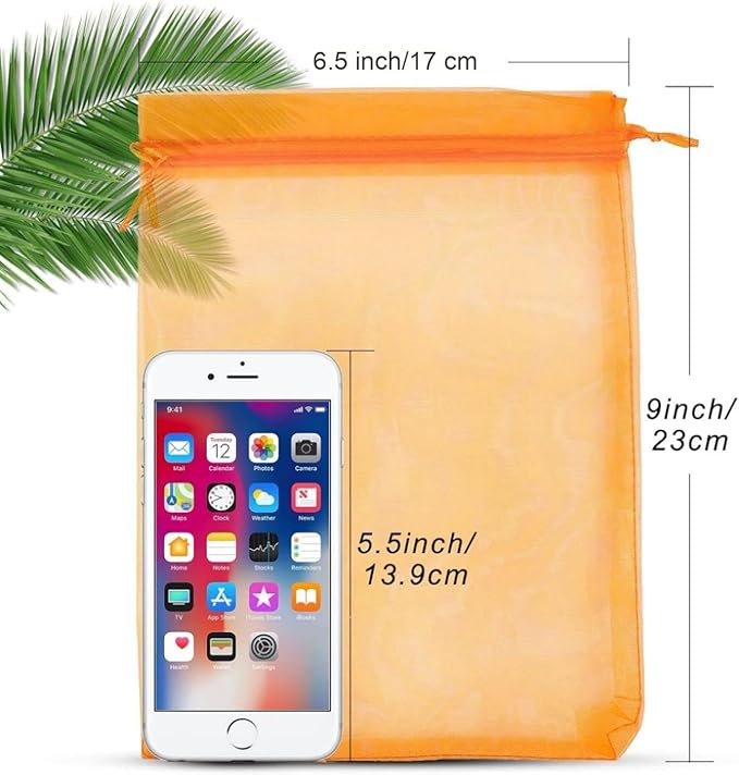 ANZNKU 100 Pack Sheer Organza Bags 6x9 inches, Mesh Bags Drawstring for Gifts Favor Bag for Party Wedding Easter Gift (Orange)