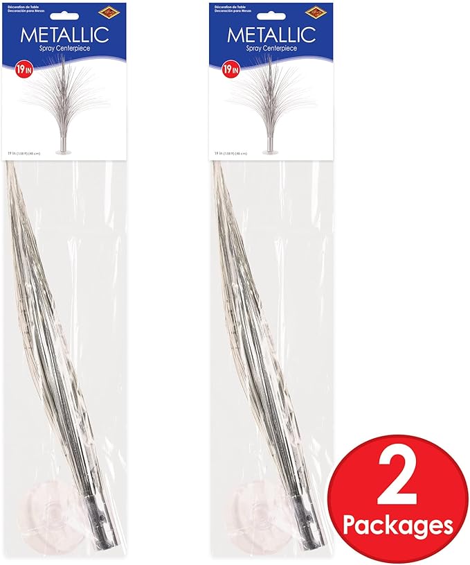 Beistle 2-Pack Metallic Spray Centerpiece, Shimmering Silver Decoration for New Years, Awards Night, & Birthday Parties, Table Decor for Events, 19”