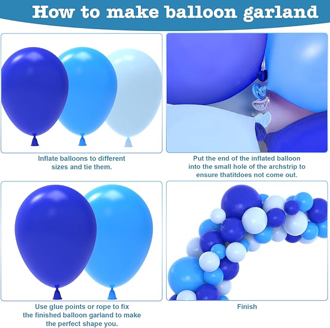 Blue Balloon Garland Arch Kit, Kelfara 109Pcs Royal Blue Pastel Blue Balloons, 18/10/12/5 Inch Latex Balloon for Baby Shower Birthday Engagement Graduation Party Gender Reveal Balloons Decoration