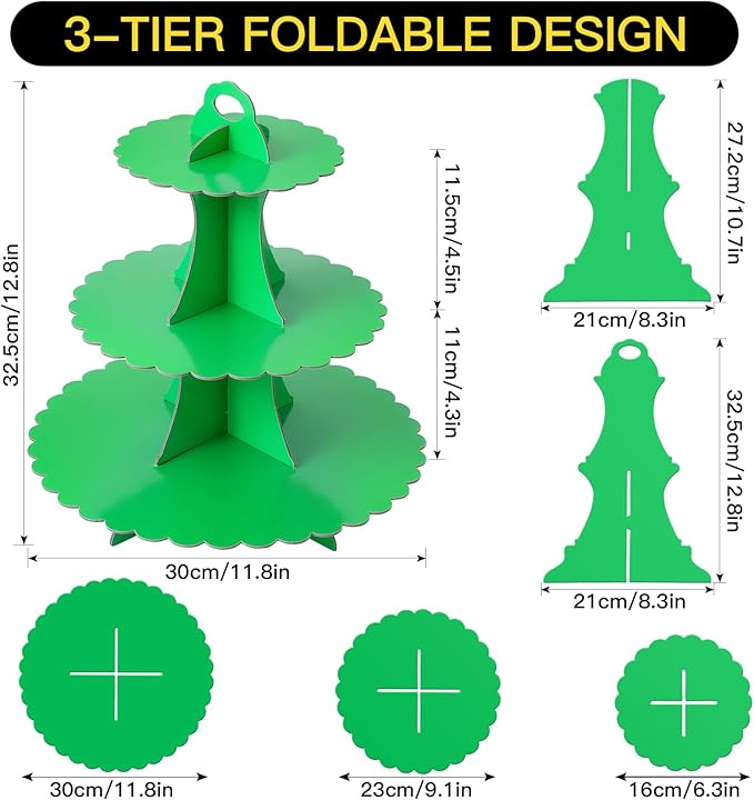 Soleebee 3-Tier Cupcake Stand, Cardboard Cupcake Tower, Dessert Cup Cake Stand Tower for Birthday Wedding Party Decoration, Cupcake Tier Stand 2 Set (Green)