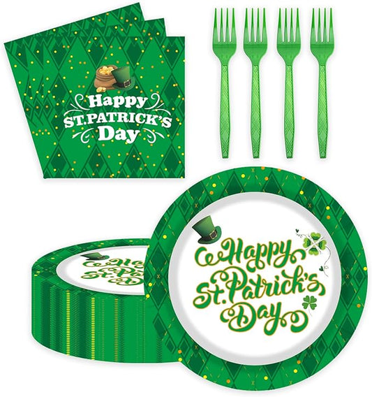 75 Pcs St Patrick's Day Plates and Napkins Supplies Set,Lucky Green Shamrock Theme Party Tableware Decorations Favors for Birthday Party Baby Shower St Patricks Day Decorations