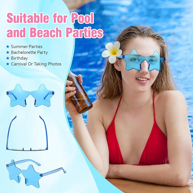 Pibupibu Wholesale 40 Pack Rimless Star Shaped Sunglasses Bulk Adults Unisex, Fun Colorful Pentagram Glasses Party Favors