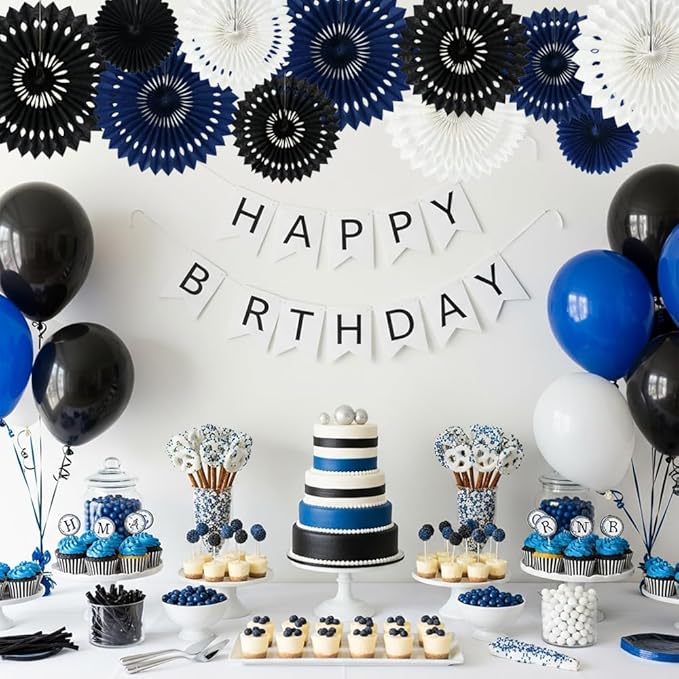 BEISHIDA Black Nary Blue White Tissue Hanging Honeycomb Round Paper Fans Decoration Set for Graduation Birthday Baby Bridal Shower Bachelorette Wedding Photo Booth Backdrops Party Supplies(11 Packs)