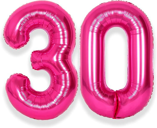 SUWEN 40 Inch Large Hot Pink 30 Balloon Numbers Big Foil Helium Number Balloons 0-9 Jumbo Happy 30th Mylar Birthday Party Decorations for Women Anniversary Party Supplies