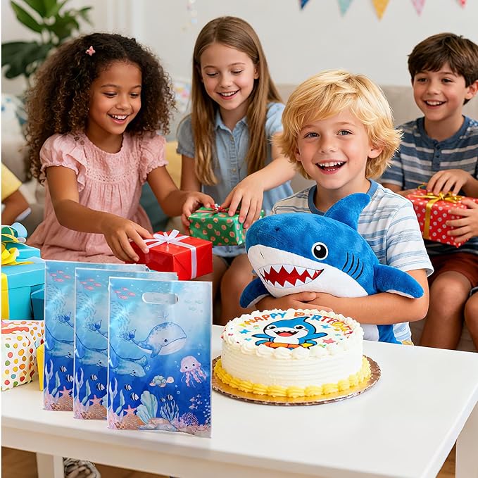 50 Pcs Ocean Animal Party Favor Bags with Handles - Plastic Under the Sea Party Goodie Bags for Candy & Small Gifts, Bulk Supplies for Wedding Baby Shower Treat Bags, Holiday Gift Bags(Thanksgiving, Halloween, Christmas, New Years), Birthday Party Deco...