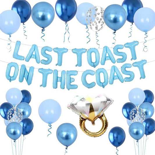 Last Toast on the Coast Bachelorette Decorations, 42pcs Light Blue Bridal Shower Balloon Garland with Ring Balloon for Coastal Engagement Wedding Party Supplies Blue Bachelorette Party Decorations