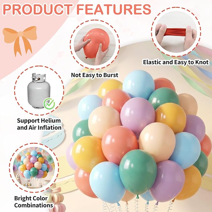 Retro Rainbow Balloons, 60PCS Boho Colorful Balloons, 12 Inch Dusty Light Blue Blush Pink Orange Yellow Purple Balloon Assorted Color Balloon for Boho Birthday Wedding Baby Shower Party Decorations