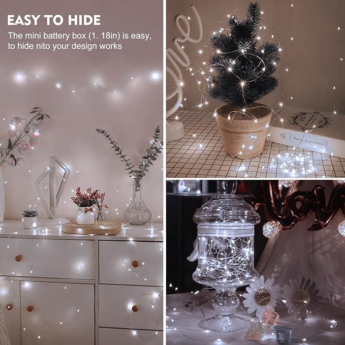 ZGWJ 8 Pack Fairy Lights Battery Operated, 7FT 20LED Mini Fairy String Lights Silver Wire 3 Modes for DIY, Parties, Wedding, Bedroom, Halloween Christmas Decoration- Cold White