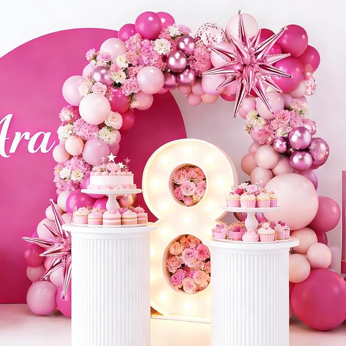 RUBFAC Pink Balloon Arch Kit, Pink Graduation Decorations 2026, Star Latex Balloons for Mother’s Day Girl Birthday Baby Shower Princess Wedding Party Decorations, 140pcs