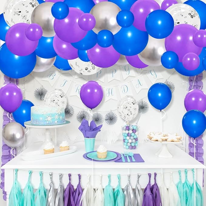 Purple Blue Silver Balloon Garland Arch Kit - Blue Purple Metallic Silver Balloons Video Game Birthday for Video Gamer Miner Birthday Outer Space Anniversary Wedding Graduation Party Decors