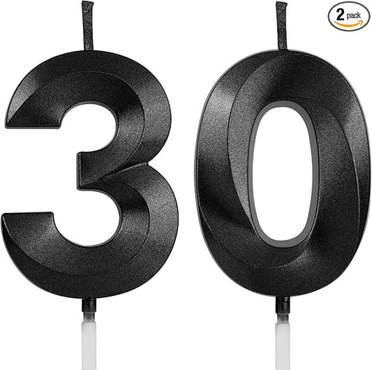 Number 30 Birthday Candles, 1.96 Inch Happy Birthday Cake Candles Cupcakes Topper Decoration for Birthday Party Wedding Anniversary Celebration Supplies (Black)