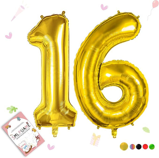 40 inch Number Balloon 0-9 Gold Large Number 16 Balloons,Digital Balloons for Birthday Party Celebration Decorations Supplies, Helium Foil Number Balloons for Wedding Anniversary