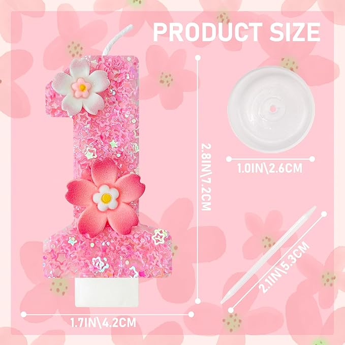 Pink Flower Birthday Candle,Number Birthday Candles for Cake, Ideal Birthday Parties Cake Decor, Wedding Anniversary and Other Celebrations (Number 19, Pink)