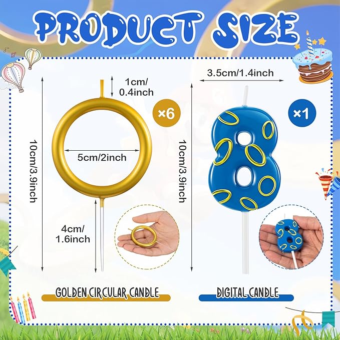 Conelist 7 Pcs Gold Ring Birthday Candles Number Candle Cake Topper Cartoon Characters Themed Candle for Wedding Anniversary Valentine's Day Birthday Party Decorations Supplies(Number 8)