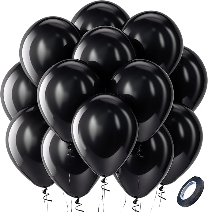 Bezente Black Balloons Latex Party Balloons - 100 Pack 12 inch Round Helium Balloons for Birthday Graduation Retirement Casino Gaming Anniversary Black History Month Themed Party Decorations 2026