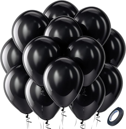Bezente Black Balloons Latex Party Balloons - 100 Pack 12 inch Round Helium Balloons for Birthday Graduation Retirement Casino Gaming Anniversary Black History Month Themed Party Decorations 2026