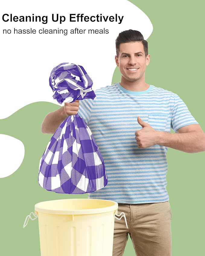 Smiry 12 Packs Gingham Disposable Table Cloth, 54 x 108 Inch Waterproof Plastic Tablecloth, Rectangle Purple and White Checkered Table Covers for Picnic, Birthday, Party