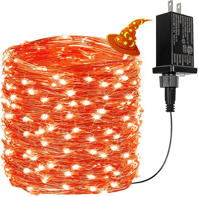 66Ft 200 LED Halloween Fairy Lights Plug in, 8 Modes String Lights with Timer for Outdoor & Indoor, Waterproof Twinkle Lights for Bedroom Garden Party Carnival Supplies Halloween Decorations (Orange)