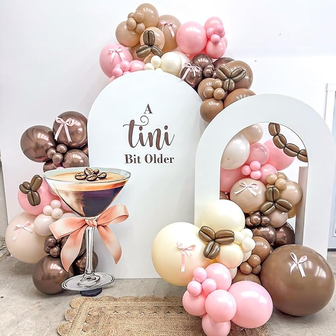 Pink and Brown Balloons, Espresso Martini Party Decorations, Dusty Pastel Pink Brown Coffee Chocolate Beige White Sand Latex Balloons for Birthday Bachelorette Bear Party Boho Bridal Baby Shower Decor