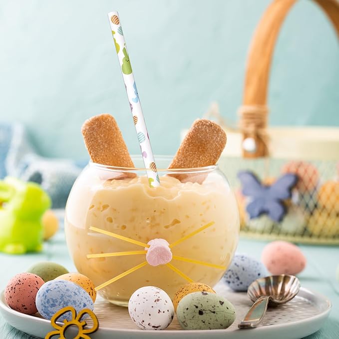 JarThenaAMCS 200Pcs Easter Paper Straws Easter Egg Bunny Drinking Straws Colorful Easter Party Disposable Straw for Holiday Birthday Party Supplies
