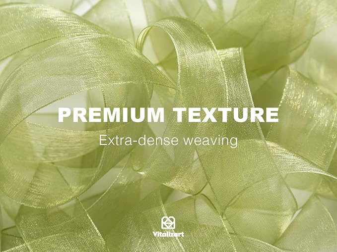 Vitalizart Green & Cream Ribbon Organza Sheer Ribbon 1 inch x 30 Yd Handmade Fabric Ribbons for Gift Wrapping Christmas Tree Crafts Bows Wedding Invitations Wreaths Wrap Sage Emerald
