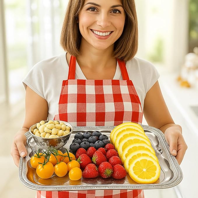 4-Pack 15.7" x 11.8" Silver Serving Trays for Party Set - Floral Engraved Serving Platters, Wedding Birthday Mirror Tray for Summer BBQ, Food, Appetizer, Charcuterie, Cookies, Desserts