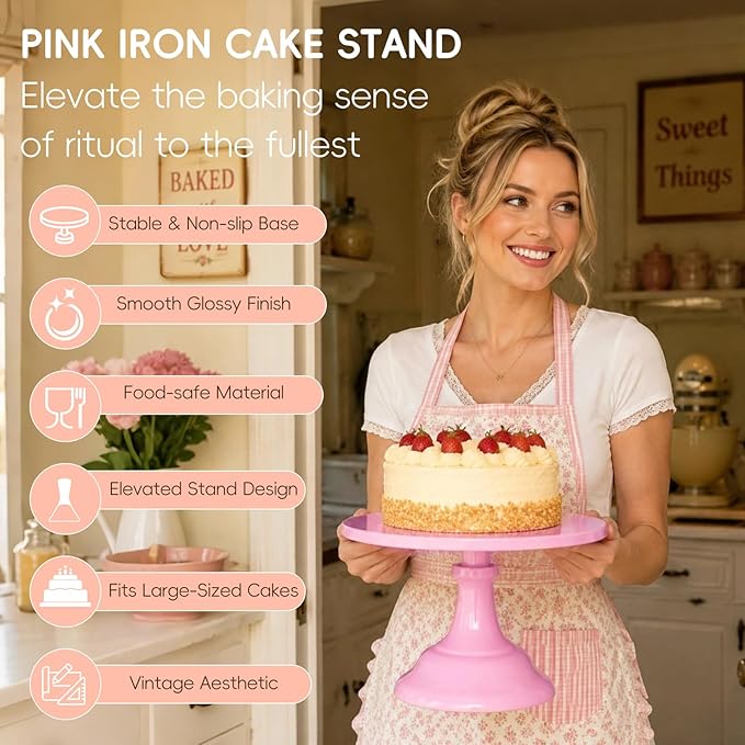 3 Pcs Metal Cake Stand, Cake Pop Stand Set of Disc Diameter 8" 10" 12", Tall Cake Stands for Dessert Table, Perfect Display for Wedding, Graduation Party, Birthday, Baby Shower, Decorations (Pink)