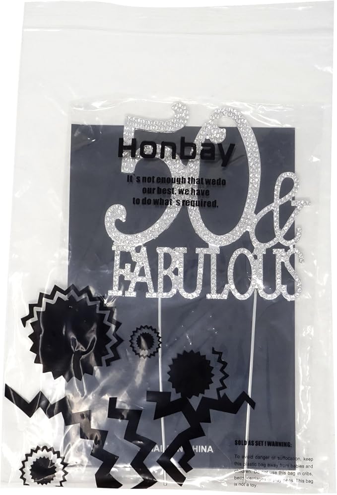 Honbay 50 & Fabulous Birthday Cake Topper Sparkly Bling Alloy Crystal Rhinestones Cake Topper Cake Decoration for 50th Birthday or Anniversary Party
