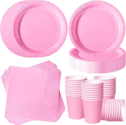Light Pink Party Plates Set, 120-Piece Disposable Dinnerware for 40 Guests, Heavy-Duty 7-inch Paper Plates, Cups & Napkins for Baby Shower Girl, Pink Theme Party, Birthday Celebration