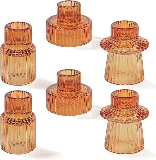 Homemory Colorful Glass Candle Holders, 6 Pcs Amber Tealight Candle Holder, Taper Glass Candlestick Holder, Votive Candle Holders for Tables Wedding Centerpieces, Shabbat, Home Decor, Christmas