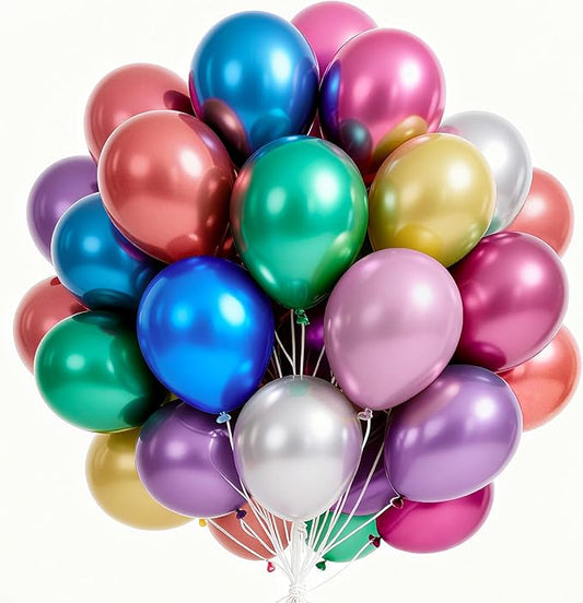 PartyWoo Metallic Balloons 66pcs 12 Inch Metallic Blue Silver Gold Purple Pink Green Rose Gold Latex Balloons for Baby Shower Wedding Engagement Unicorn Rainbow Birthday Party Decorations