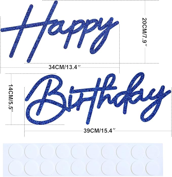 Glitter Happy Birthday Sign for Backdrop - Felt Happy Birthday Large Letters for Banner Arch Party Balloon Wall Backdrop Photography Background Event Decor Supplies - Royal Blue
