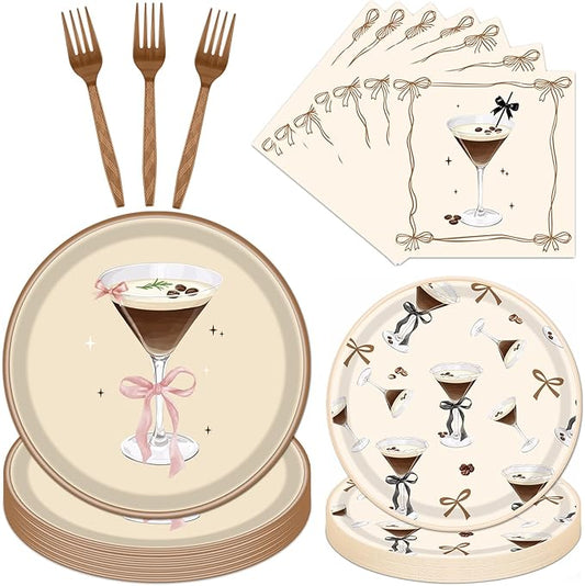Gameza Espresso Martini Birthday Decor - 96PCS A Tiny Bit Older Paper Plates and Napkins, Disposable Tableware Decoration Espresso Martini Bar Themed Forks Supplies, Serve 24